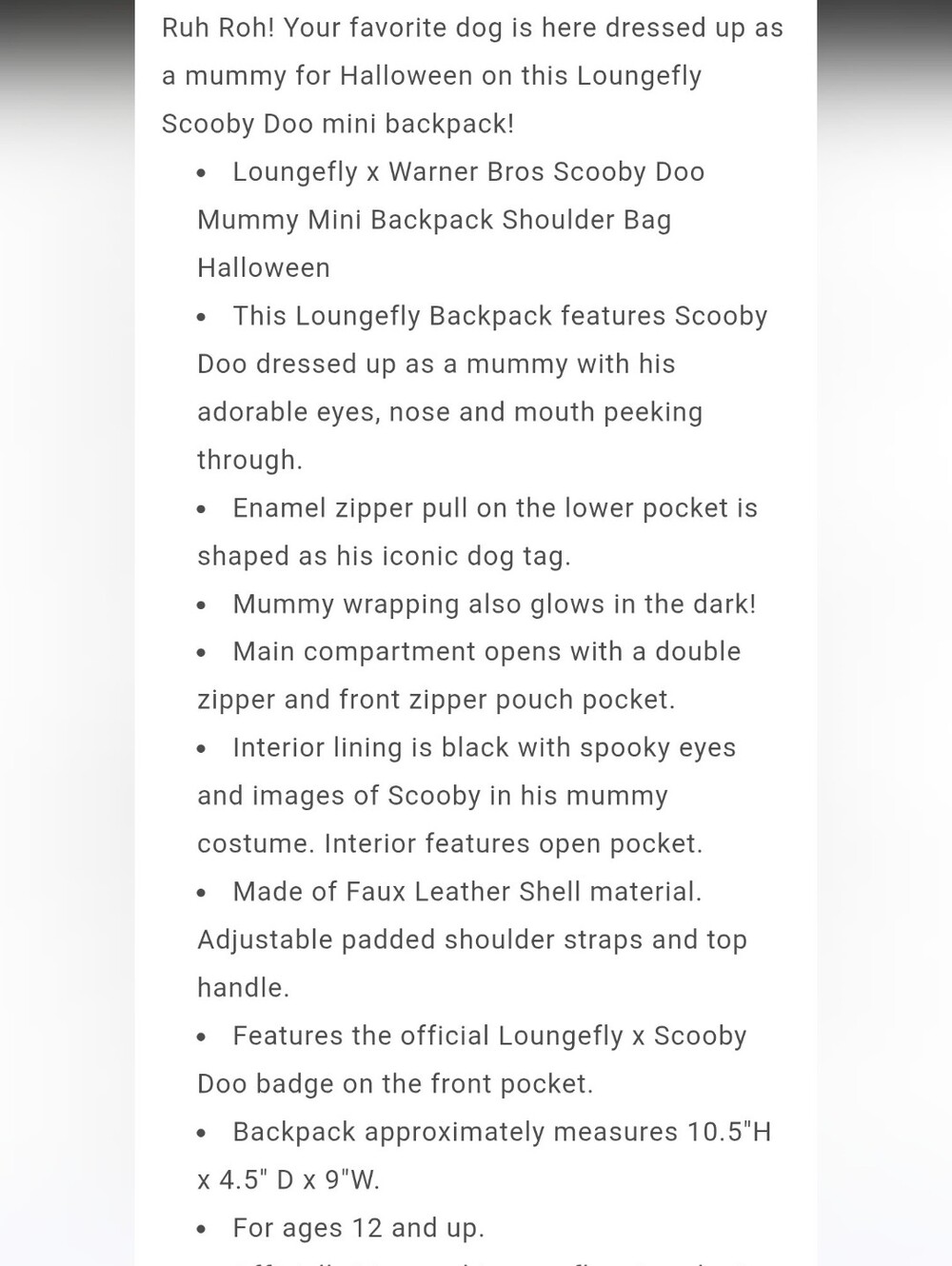 NWT Disney Loungefly Scooby-Doo Mummy Mini Backpack Halloween - Picture 9 of 9